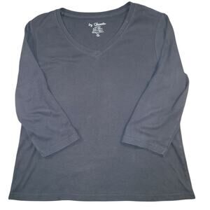 Chico’s Black V Neck Stretch Tee 3/4 Sleeve Sz 1